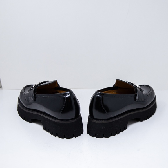 NEW Gucci Genuine Leather Rubber Lug Sole Interlocking Horsebit Loafers Shoes - Picture 3 of 4
